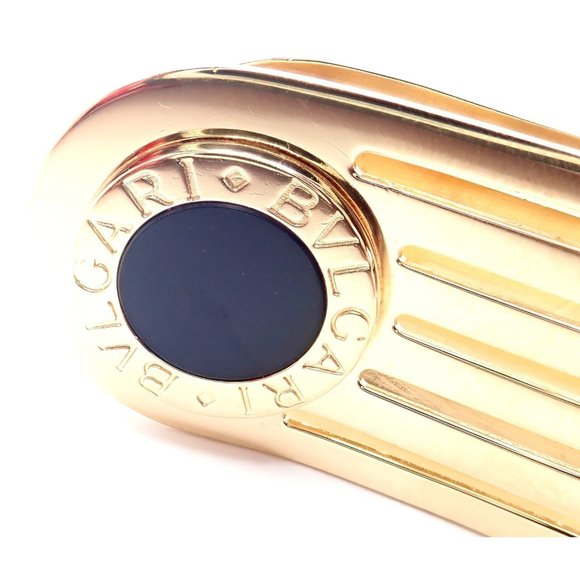 Vintage! Authentic Bulgari Bulgari 18k Yellow Gold Onyx Money Clip - Picture 4 of 6